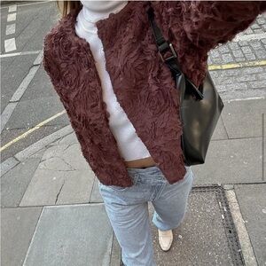 Zara Women's Textured Burgundy Floral fall  Jacket